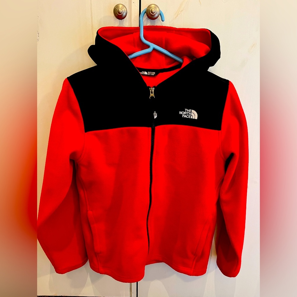 Red North Face fleece zip up jacket